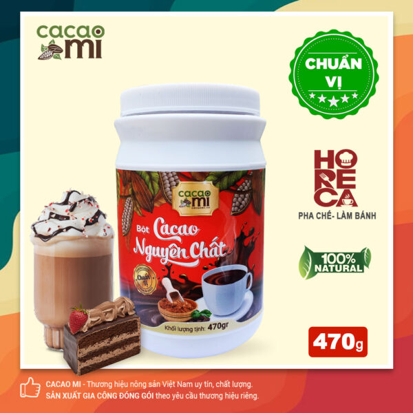 Bột cacao nguyên chất 100% không đường CACAOMI Horeca hũ lớn 470g 1