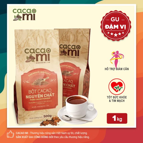 Bột cacao nguyên chất không đường CACAOMI Premium gu đậm đà chuẩn vị ca cao. túi 1kg 1