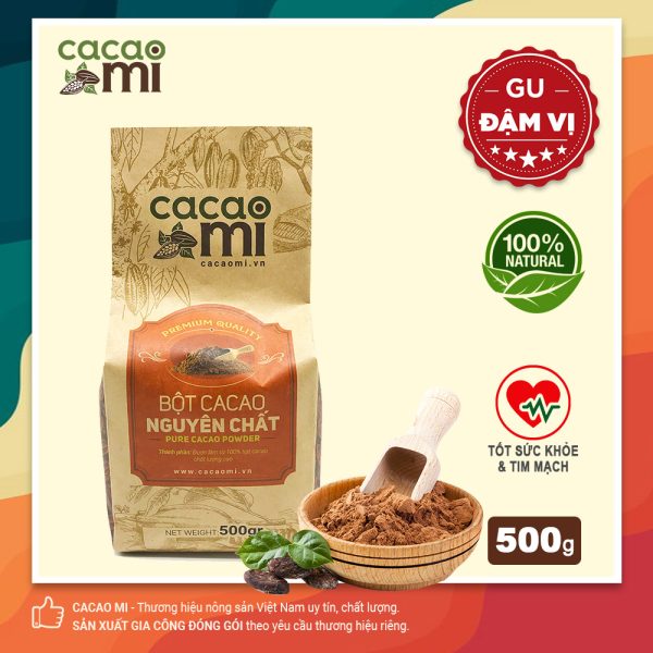 Bột cacao nguyên chất không đường CACAOMI Premium gu đậm đà chuẩn vị ca cao, túi 500g 1