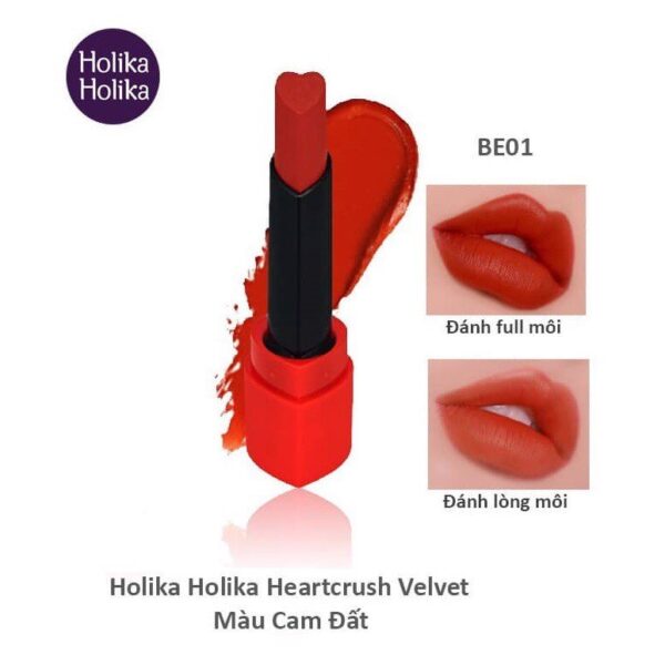 Son mềm mịn lâu trôi Holika Holika Heartcrush Lipstick Comfort Velvet màu BE01 Smoked Toast 1,8g_16308 1